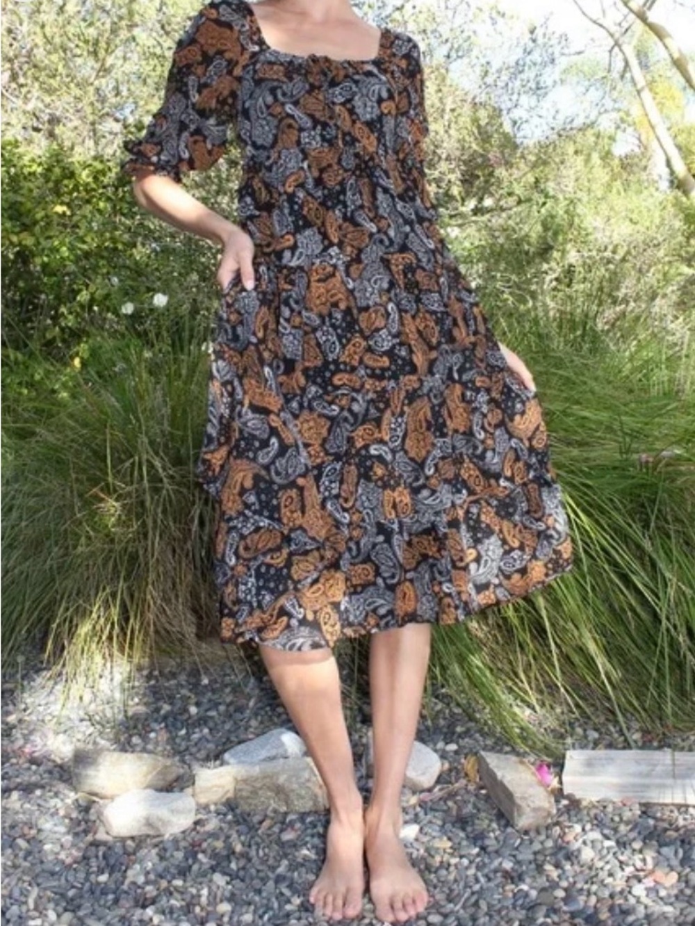 Faithfull the Brand Darsha Midi Dress in Ankara Paisley Print